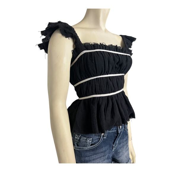 Sky to Moon Flutter Sleeve Smocked Babydoll Top Black Women's Size S Summer Cute - Picture 3 of 11